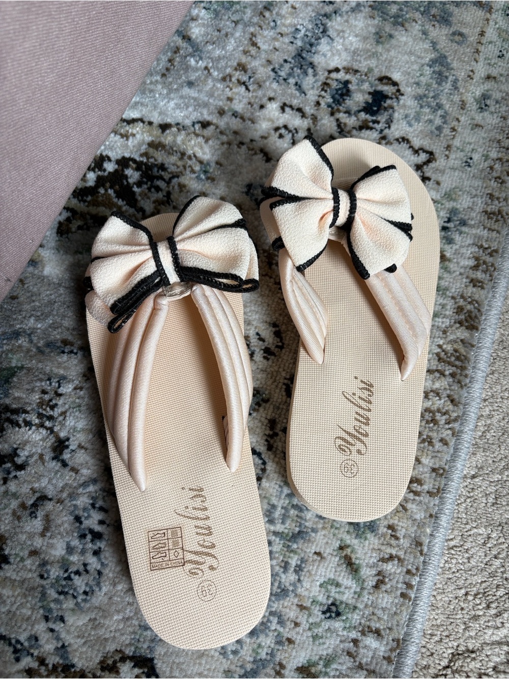 Bow-Accent Peach Women's Flip-Flop Sandals